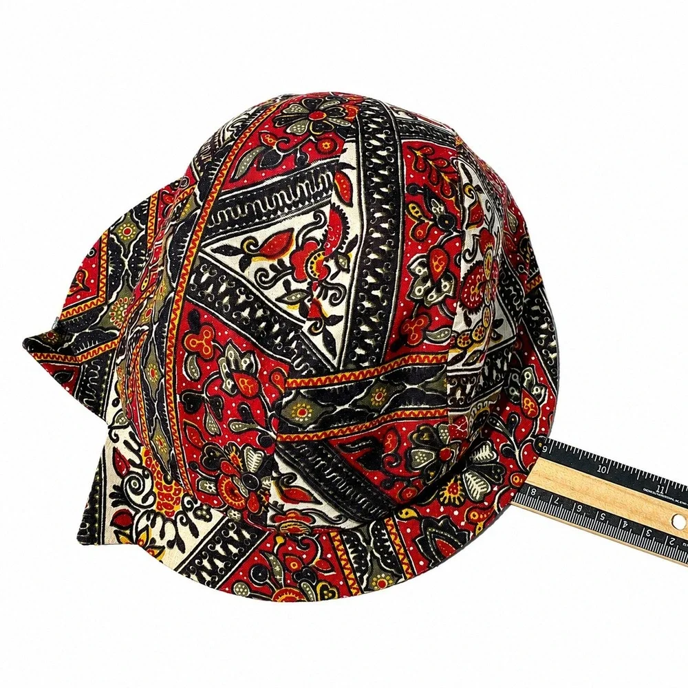 Vintage Margaret Smith Gardiner Maine Paisley Floral Hat Cap Size 22 Boho Funky